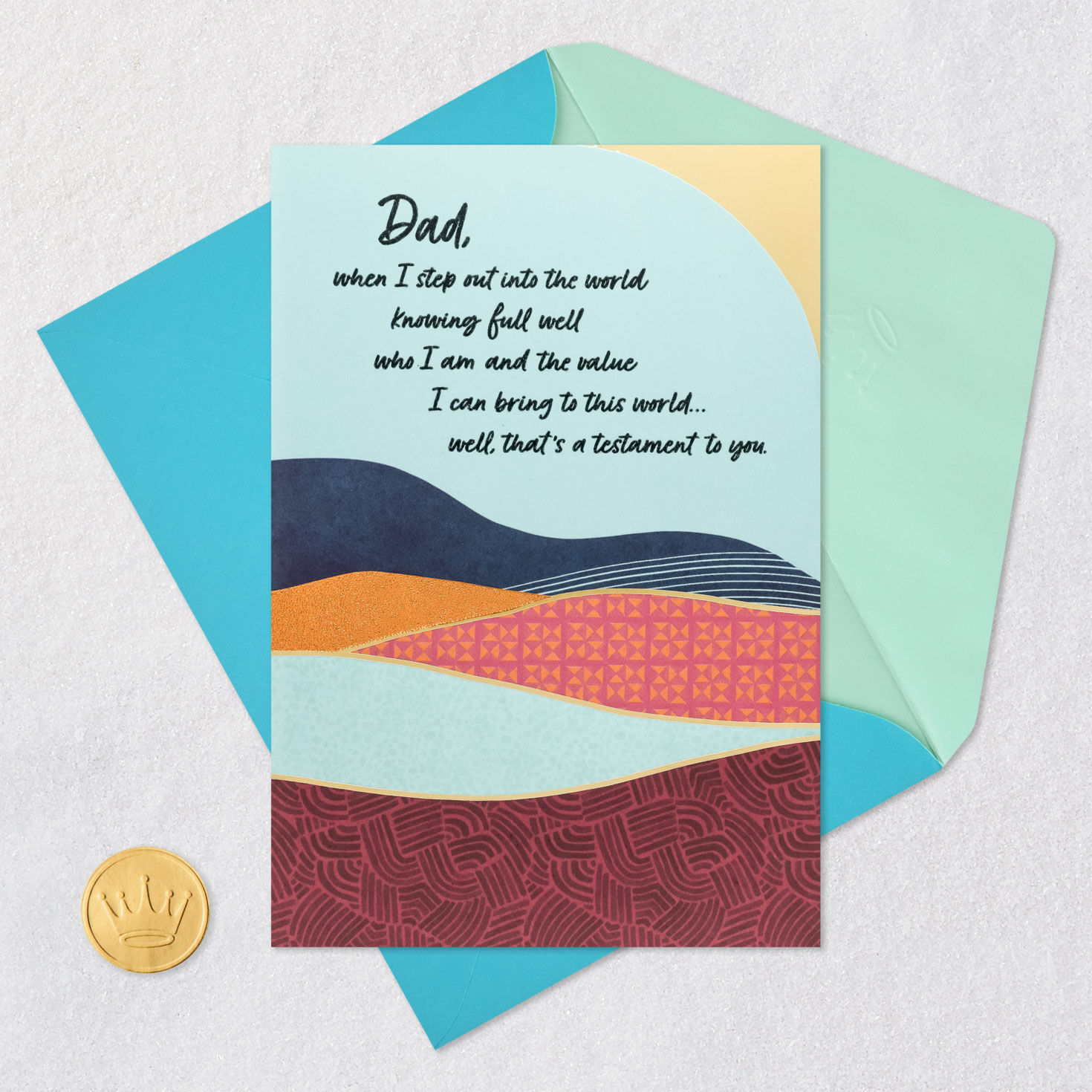 Colorful Abstract Landscape Dad Father's Day Card Card Front with Envelope and Gold Seal image number 5