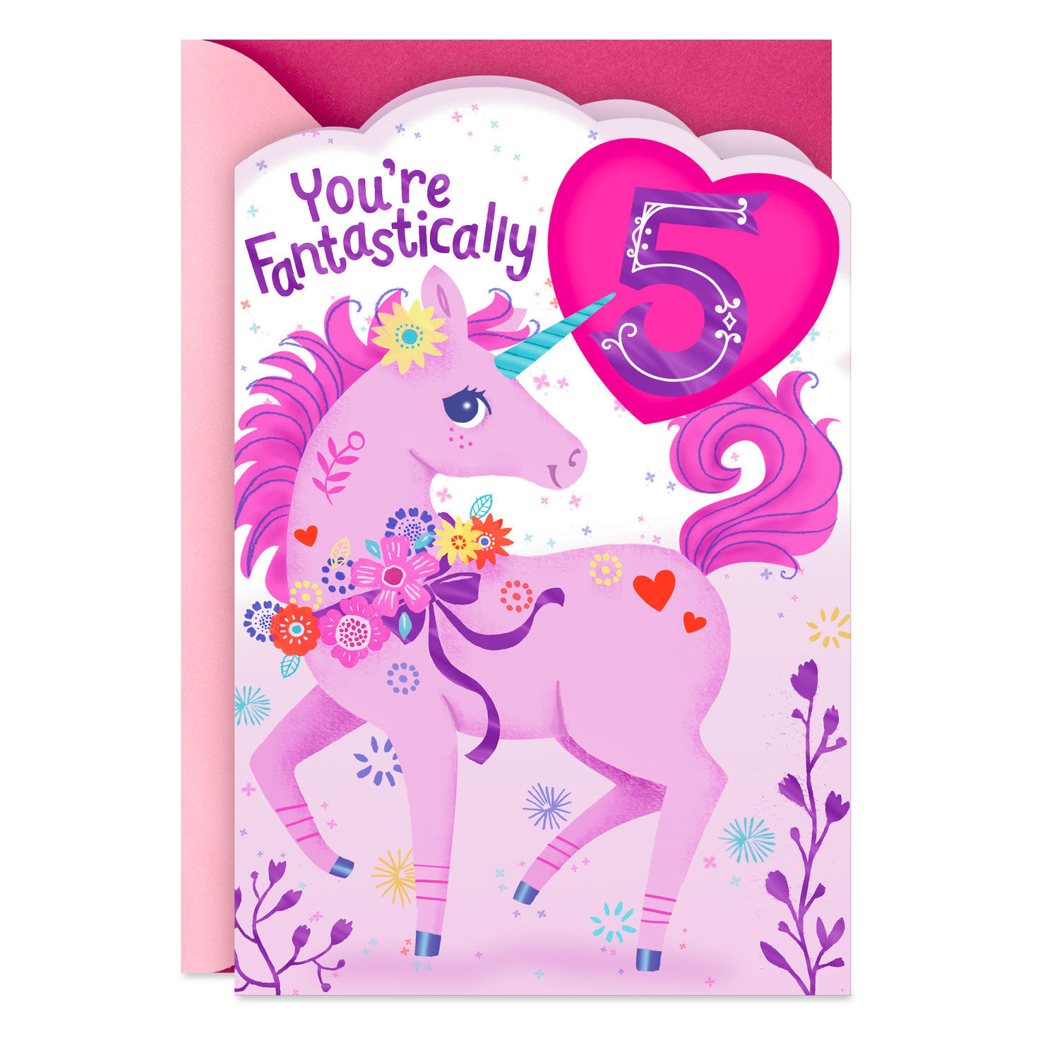 Perfectly Enchanted Pink Unicorn 5th Birthday Card