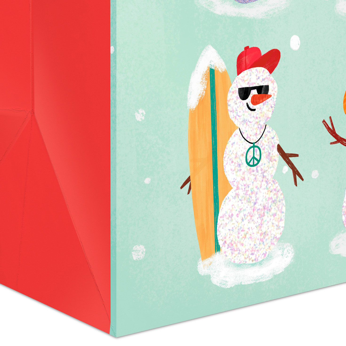 Modern Snowmen on Mint Green Jumbo Christmas Bag Base/Side Detail image number 5