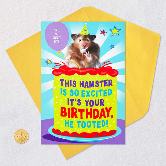 Tooting Hamster Customizable Kids Funny Birthday Card With Age Stickers, , large image number 7