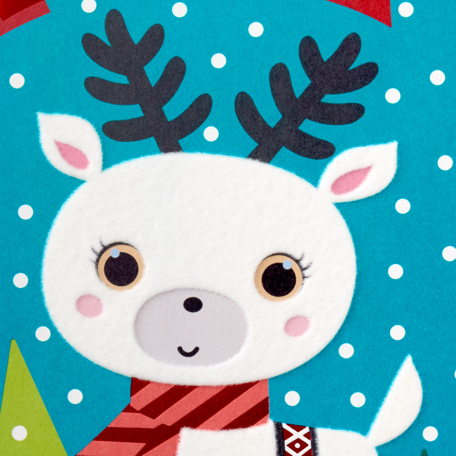 White Deer in Scarf Baby's First Christmas Card Card Front Detail image number 5