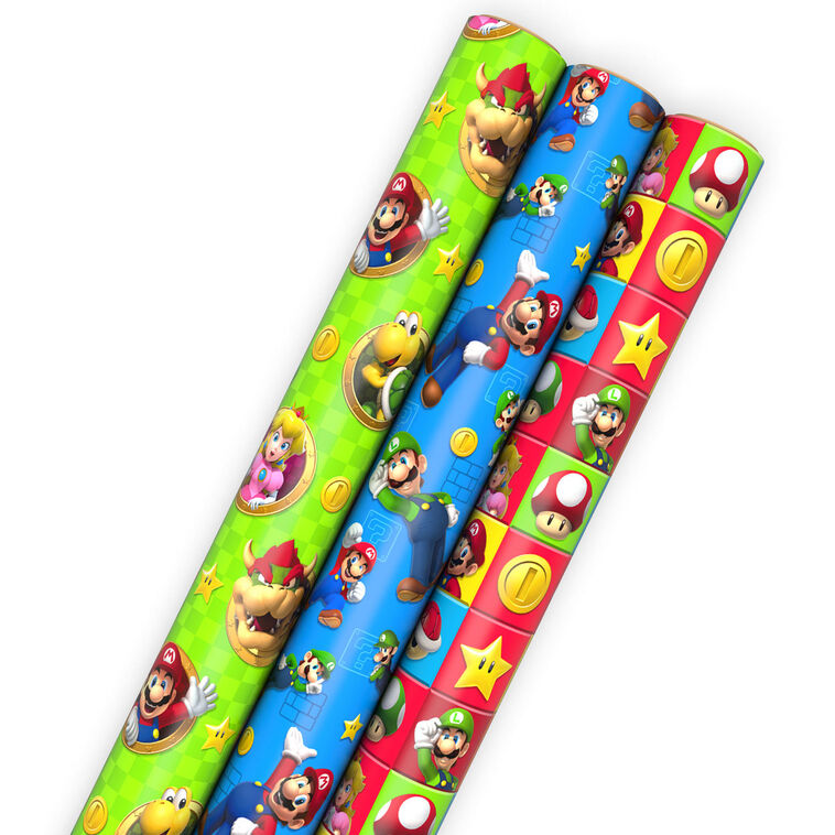 Nintendo Super Mario™ Bright Icons 3-Pack Assortment Wrapping Paper Roll Bundle, 60 sq. ft. total