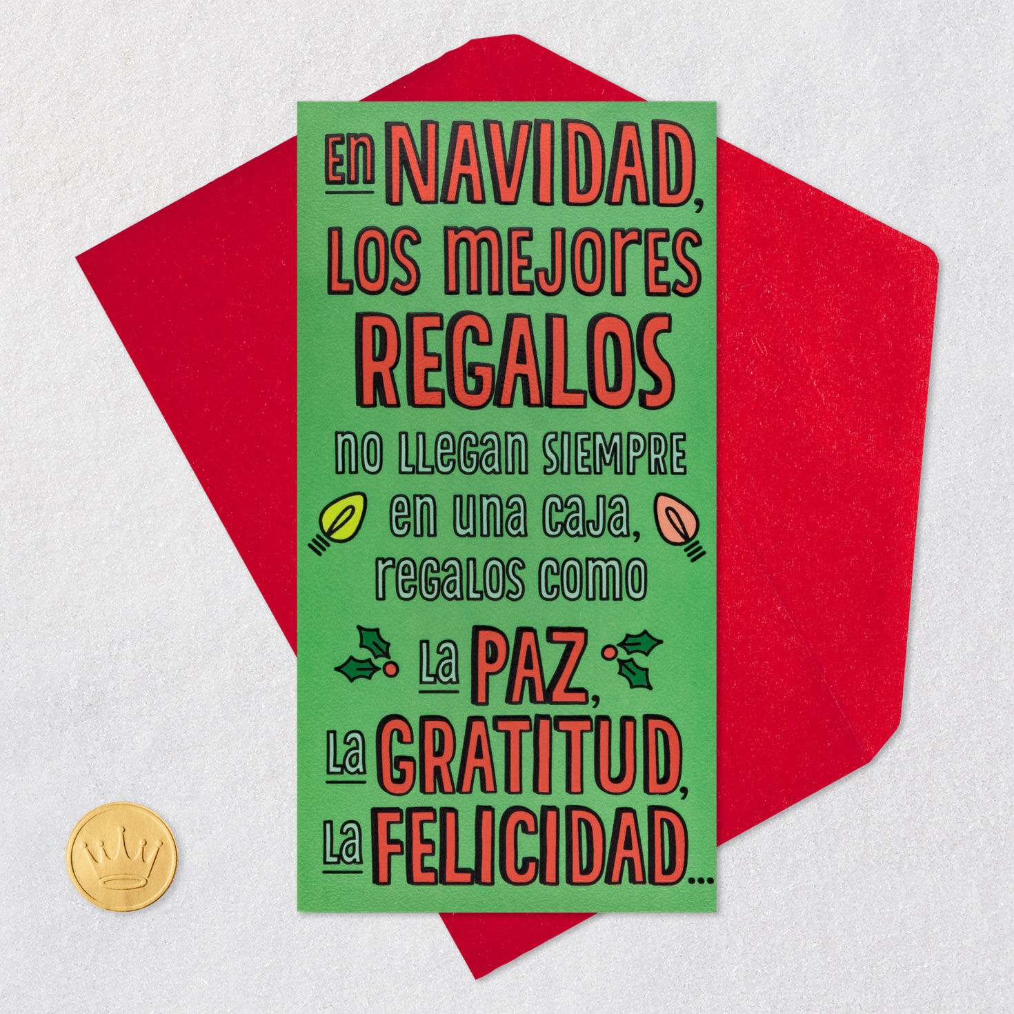 Red and Green Funny Spanish Christmas Card Card Front with Envelope and Gold Seal image number 5