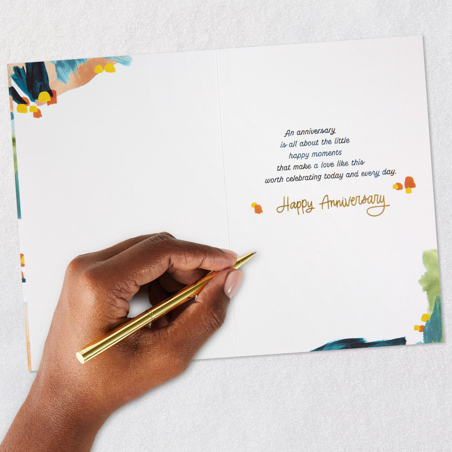 Blue, Green, Orange and Gold Brushstrokes Anniversary Card Signing card image number 6