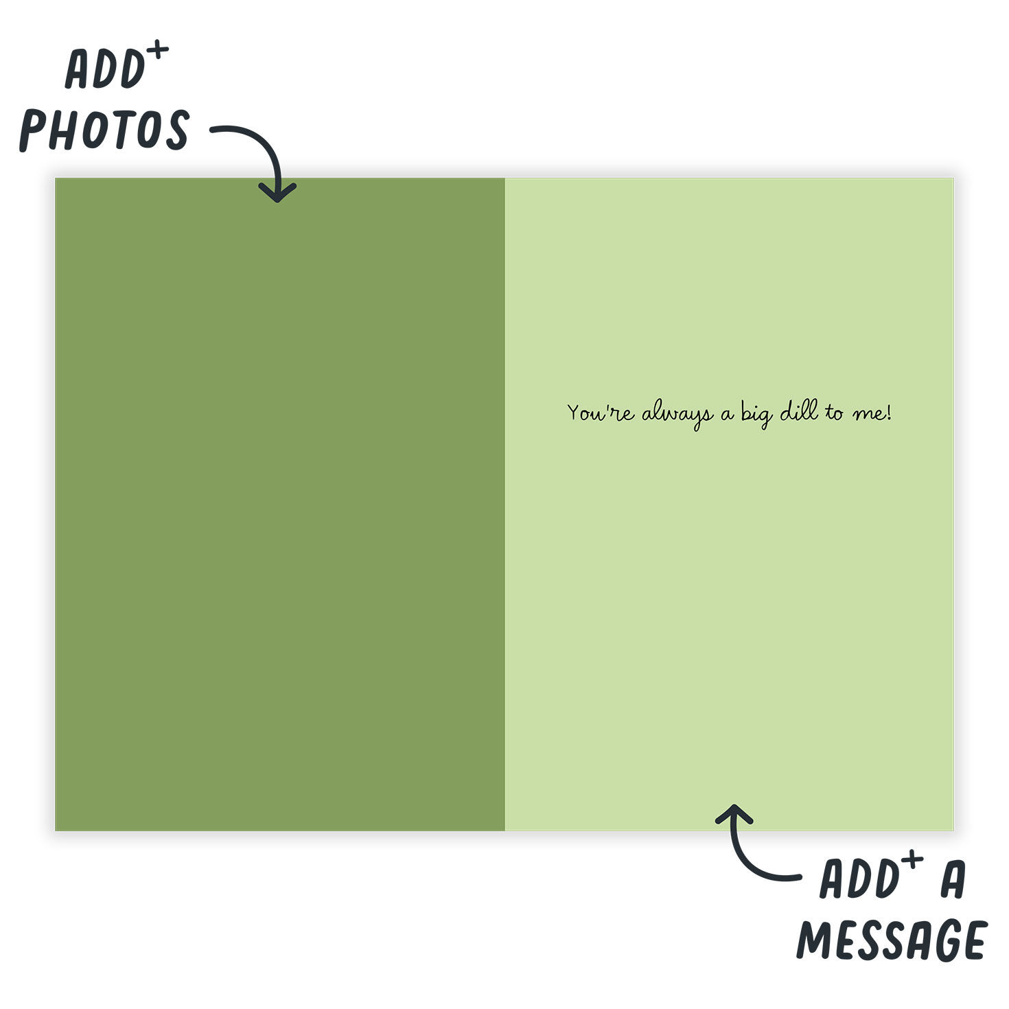 Pickle With Face Arms Personalized Encouragement Card Open Card indicating personalization image number 3
