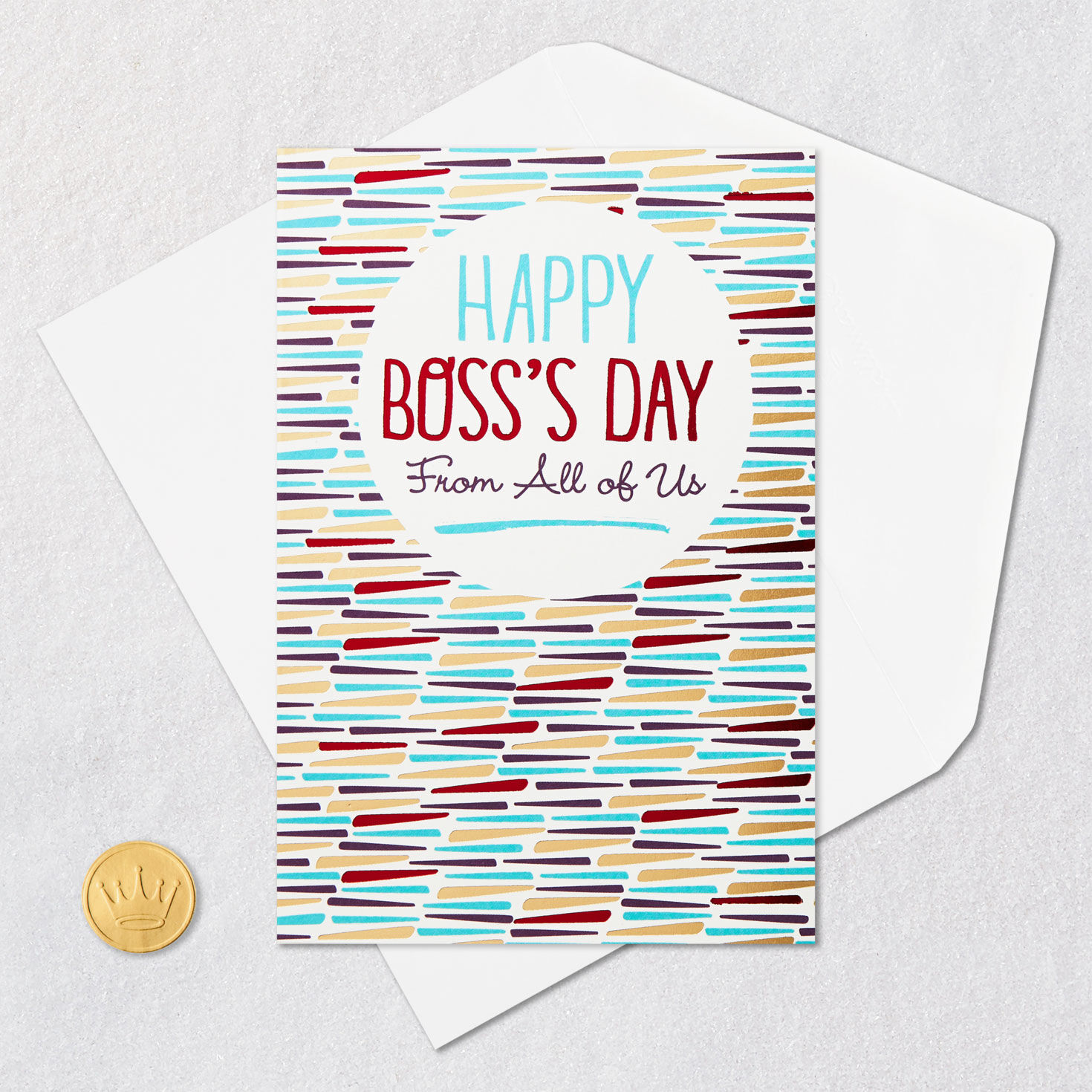 Colorful Dashes Boss's Day Card From All Card Front with Envelope and Gold Seal image number 5