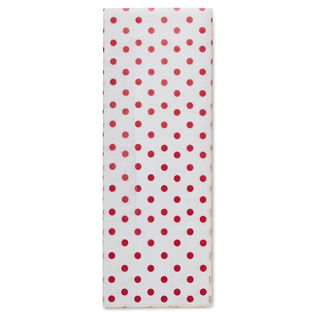 Red Polka Dots on White Tissue Paper, 6 sheets