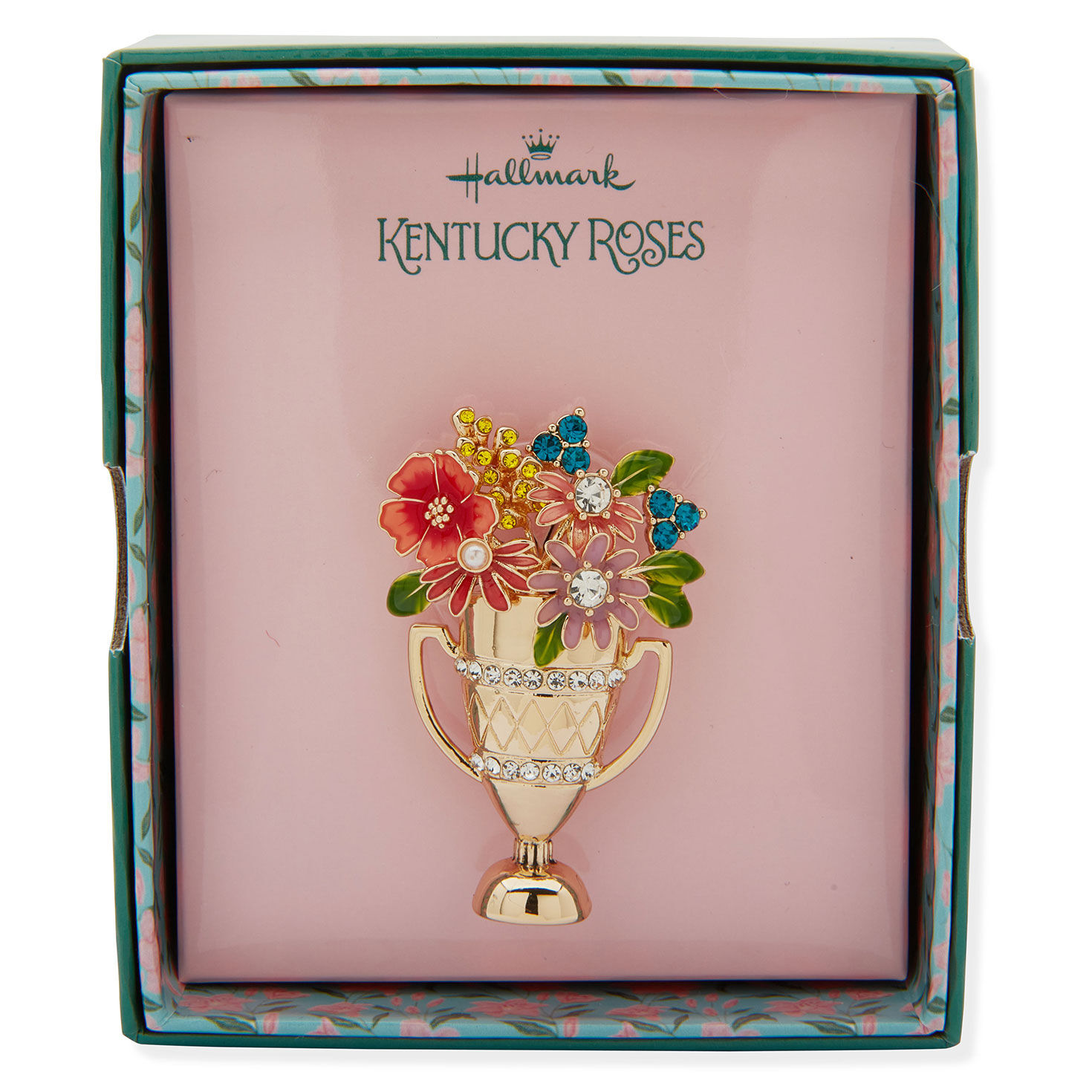 Trophy Pin Kentucky Roses Gold Metal Trophy Pin With Enamel and Crystal Flowers ...