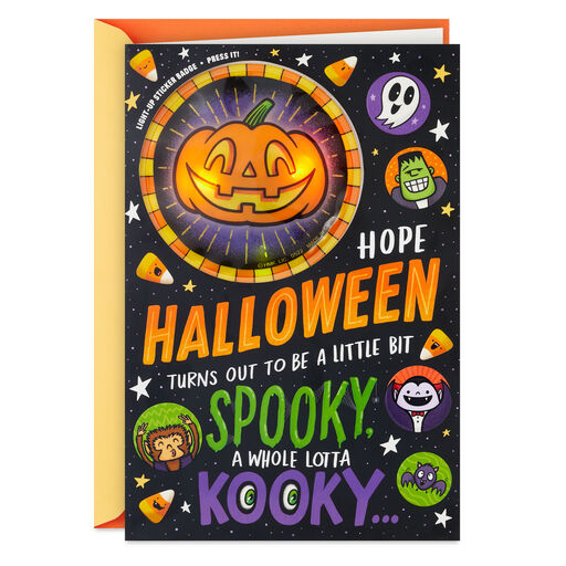Spooky and Kooky Halloween Card With Light-Up Sticker Badge, 