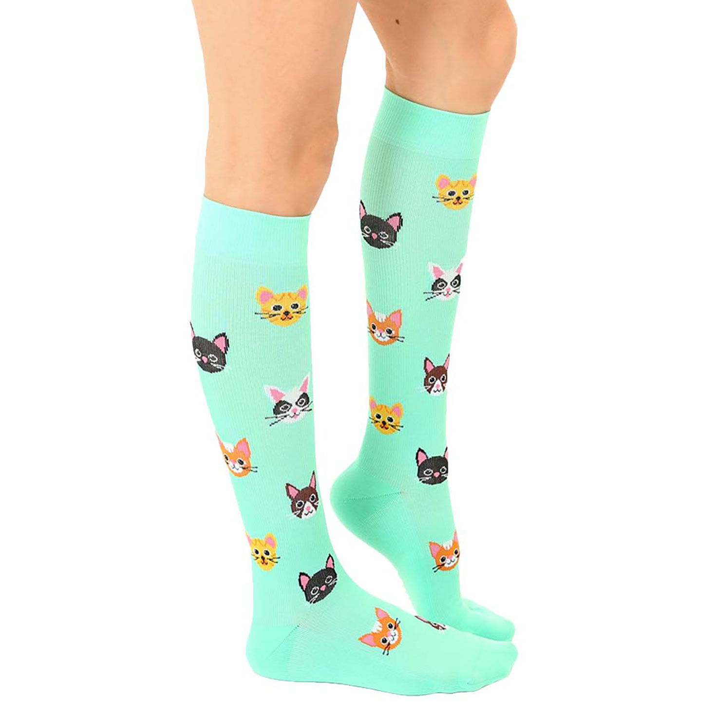 Living Royal Cat Faces on Mint Green Compression Socks for only USD 15.00 | Hallmark