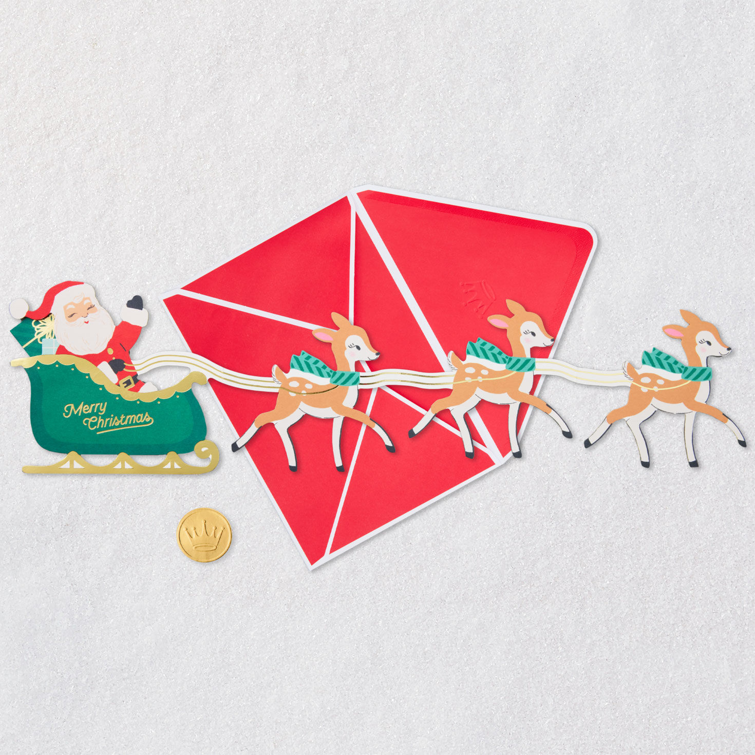 Santa Sleigh Paper Craft Pop-Up Christmas Card Card Front with Envelope and Gold Seal image number 5