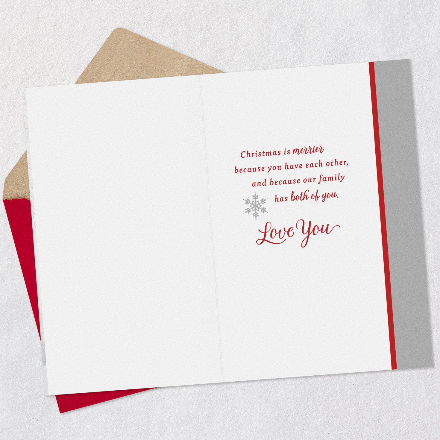 Snowy Couple Christmas Card for Grandson & Wife Open card with envelope image number 3