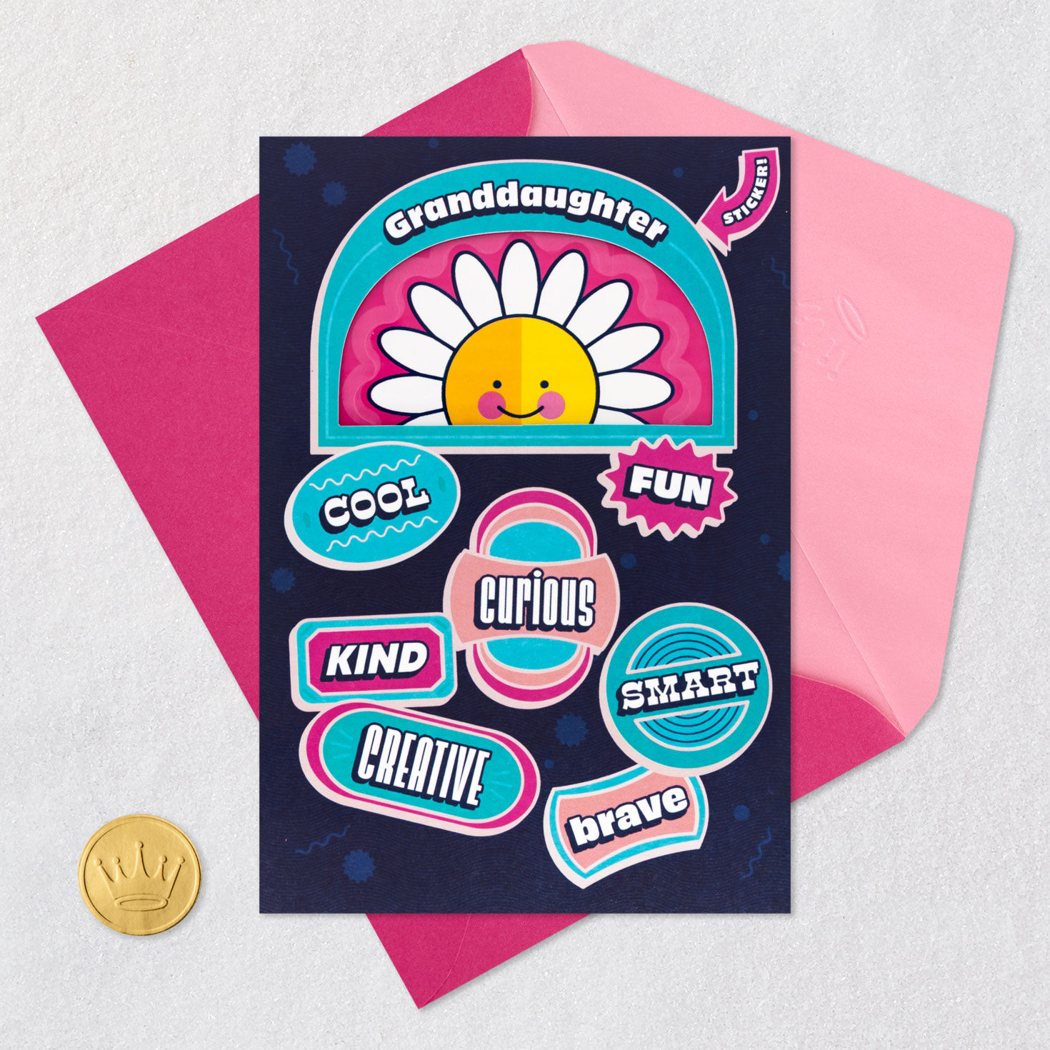 Granddaughter Birthday Card With Daisy Flower Decal Card Front with Envelope and Gold Seal image number 8