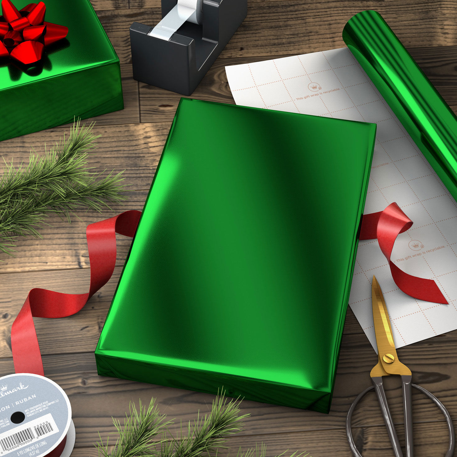 Green Foil Holiday Wrapping Paper Mini Roll Wrapped package image number 4