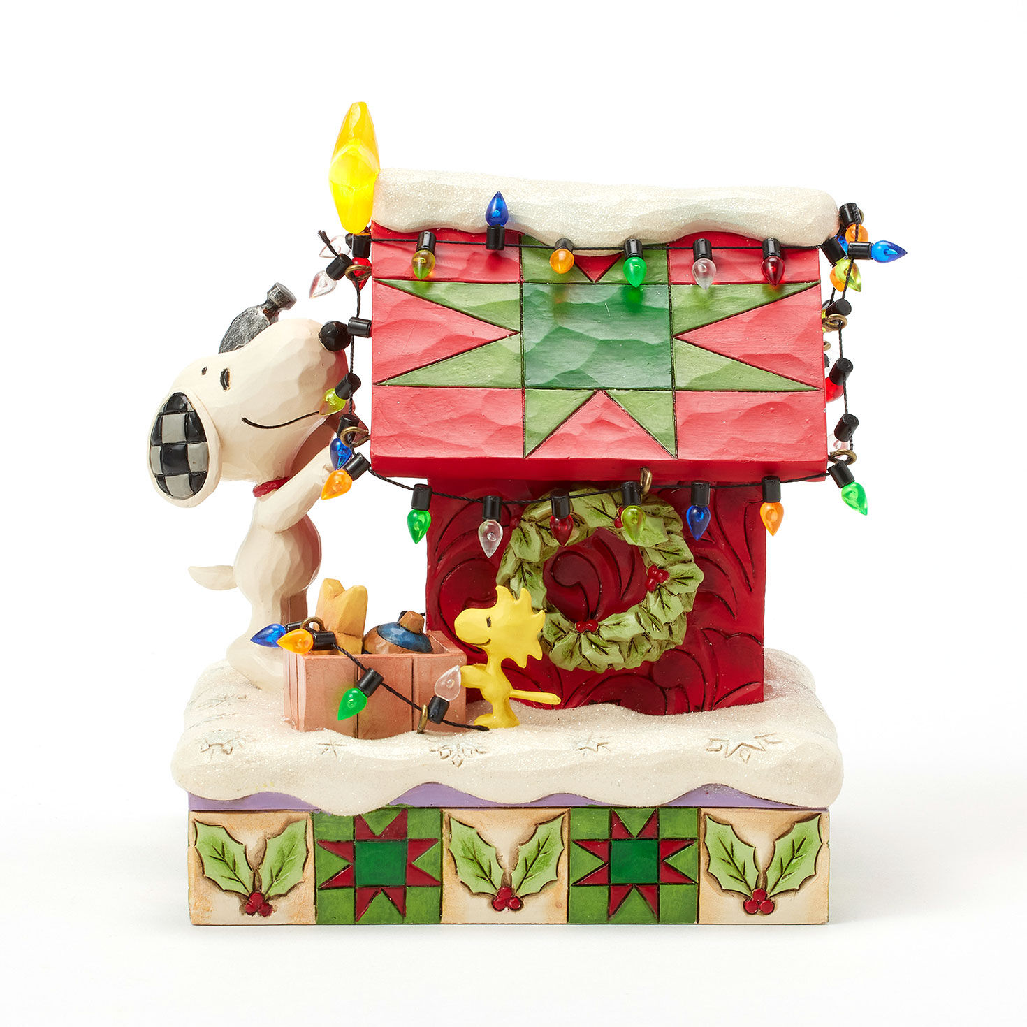 Snoopy Decorates Doghouse for Holidays Figurine side image number 3