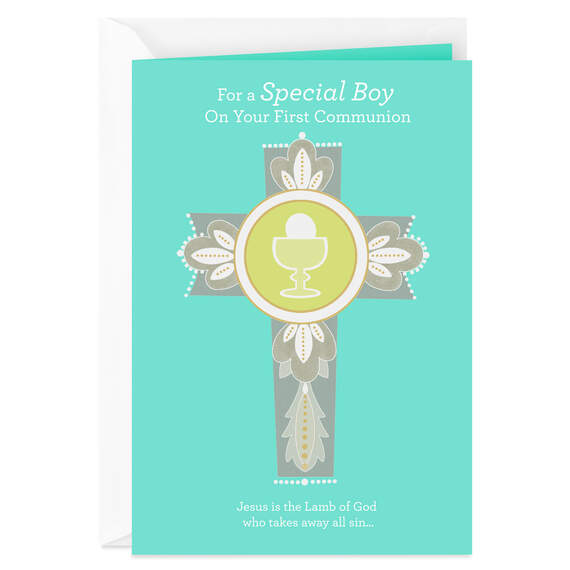 Joy in the Blessed Sacrament First Communion Card for Boy, , large image number 1