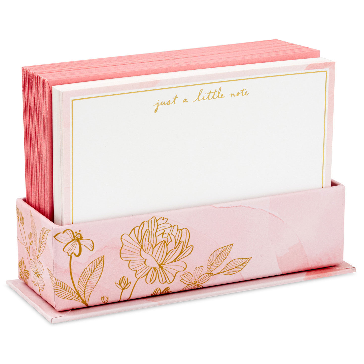 Upscale Pink and White Assorted Blank Flat Note Cards in Caddy, Pack of 40