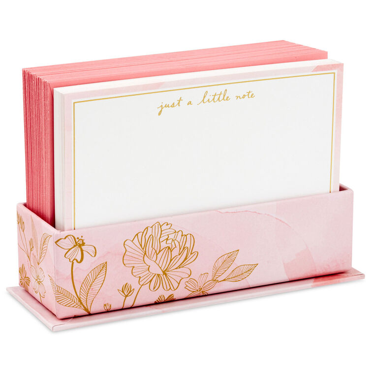 Upscale Pink and White Assorted Blank Flat Note Cards in Caddy, Pack of 40