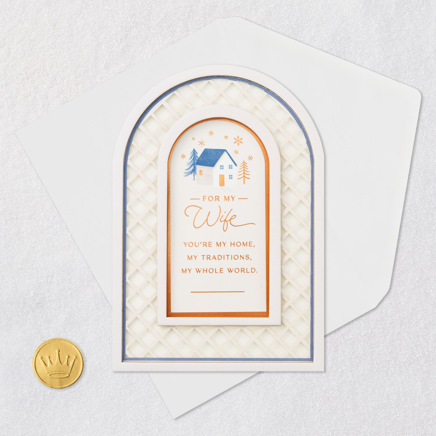 Winter Cottage Christmas Card for Wife Card Front with Envelope and Gold Seal image number 6