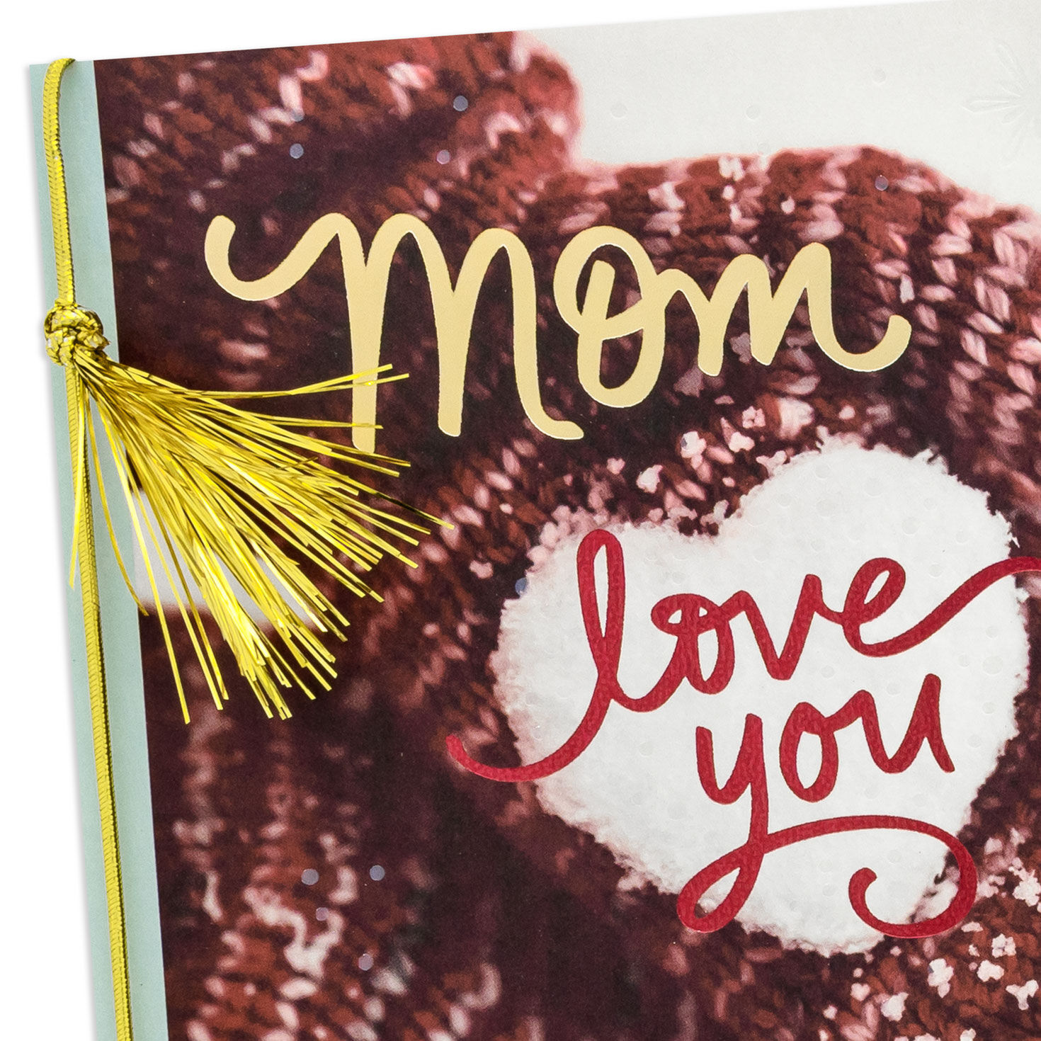 Red Mittens with Heart Snowball Christmas Card for Mom Card Front Detail image number 5