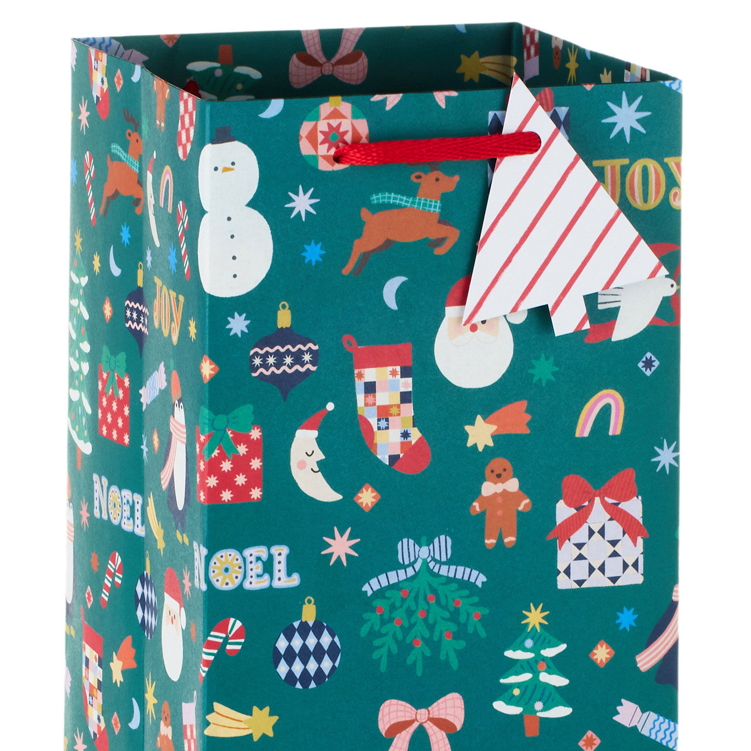 Cute Icons on Large Green Christmas Bottle Bag Handle Detail image number 4