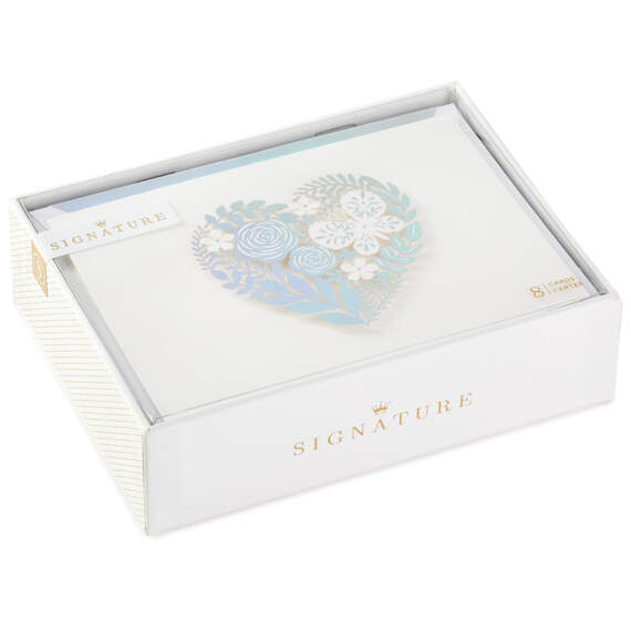 Floral Laser Foil Heart Blank Note Cards, Box of 8, , large image number 1