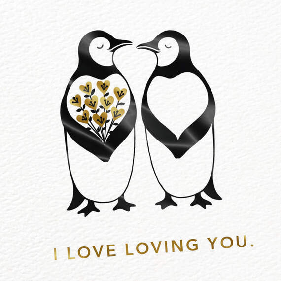 Two Penguins and Heart Bouquet Love Card, , large image number 4