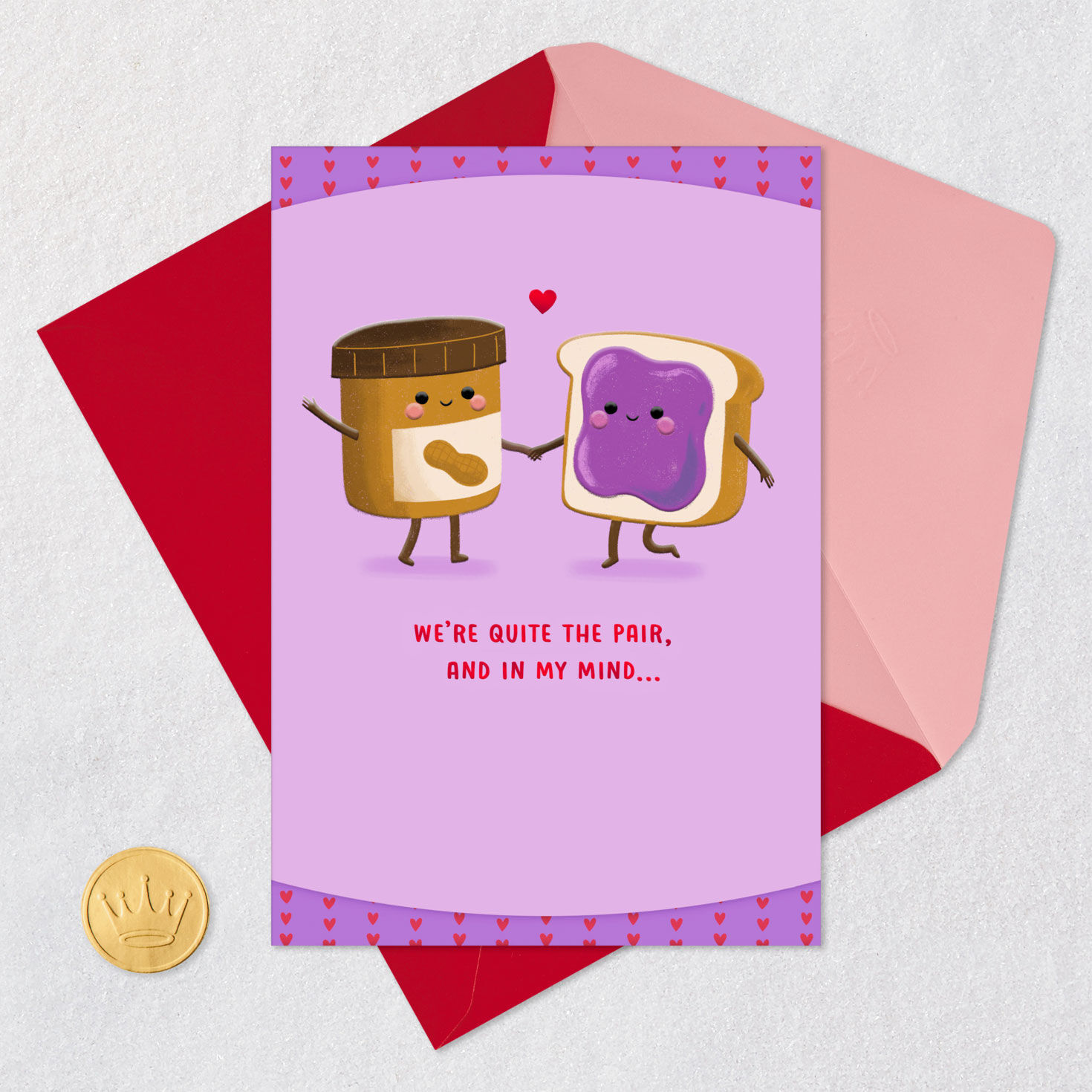 Peanut Butter Jelly Love Valentine's Day Card Card Front with Envelope and Gold Seal image number 5