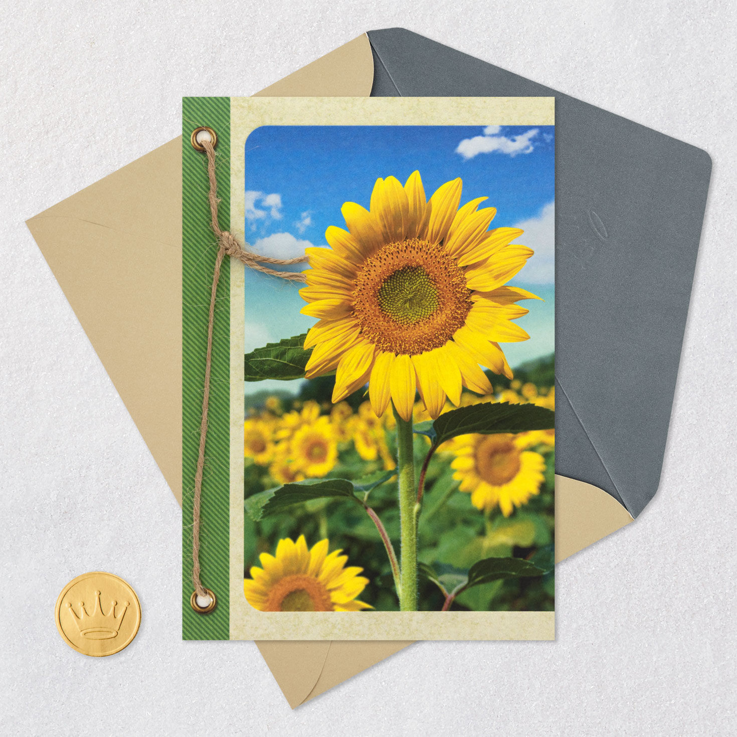 Field of Sunflowers Blank Card Card Front with Envelope and Gold Seal image number 4