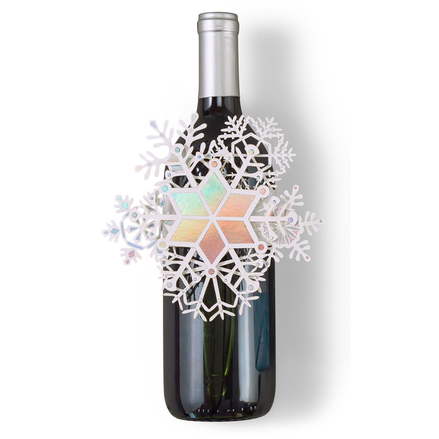 Die-cut Snowflakes Holiday Gift Wrap Accessory in use on bottle image number 4