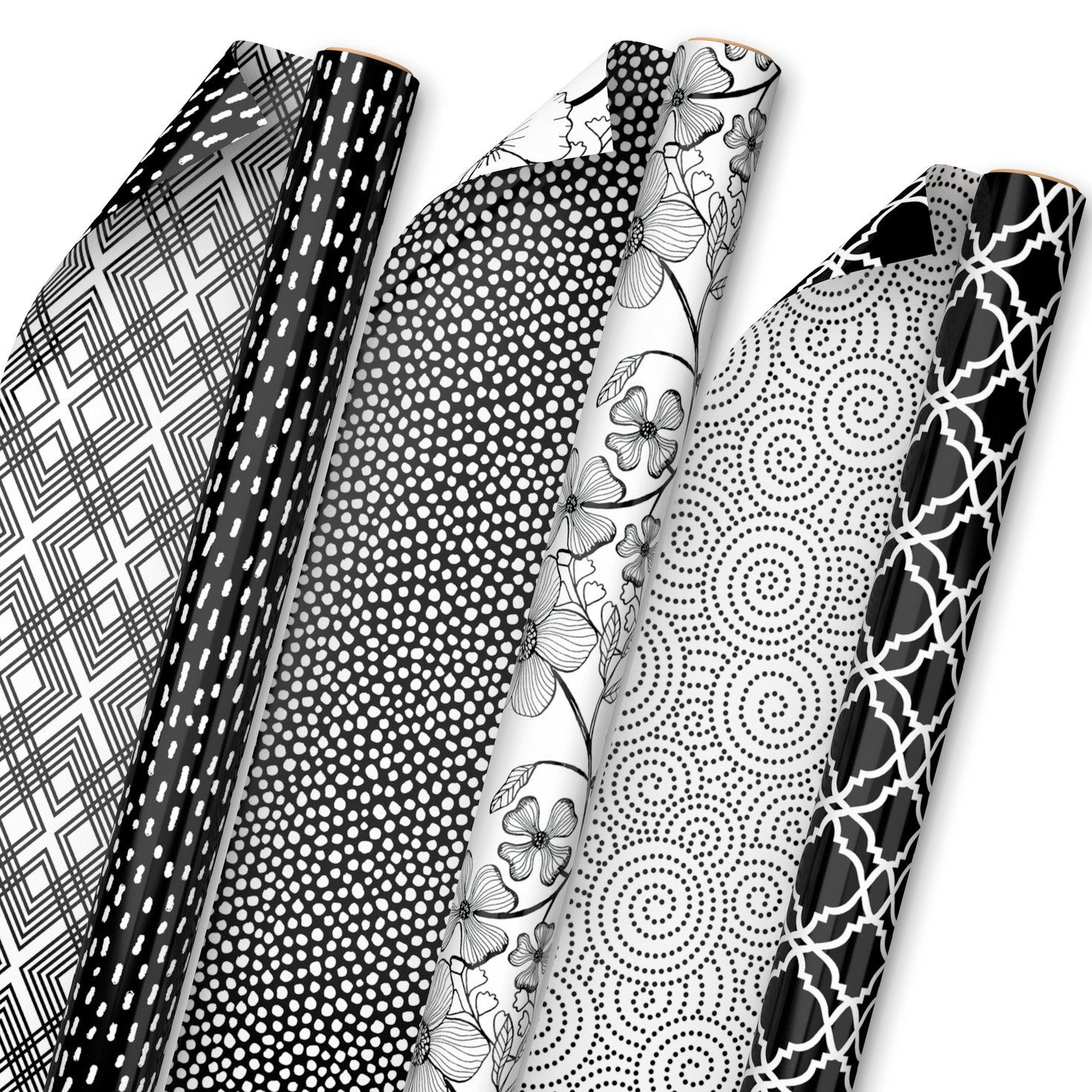 Black and White Prints 3-Pack Reversible Wrapping Paper, 75 sq. ft