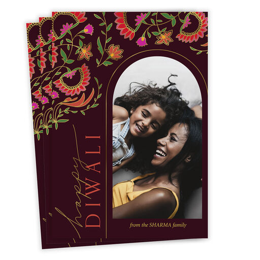 Colorful Florals Flat Diwali Photo Card, 