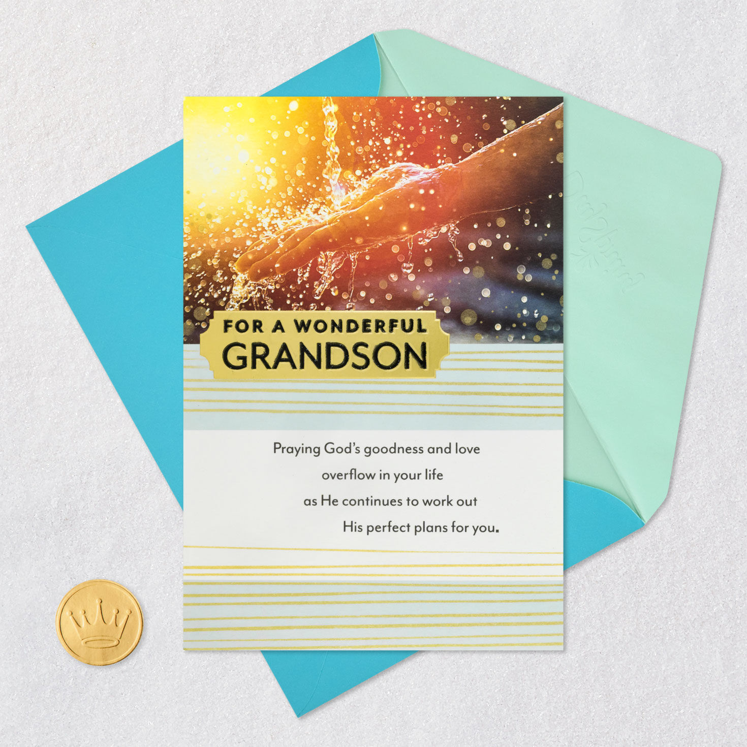 Water Splashing Hand Religious Graduation Card Card Front with Envelope and Gold Seal image number 6