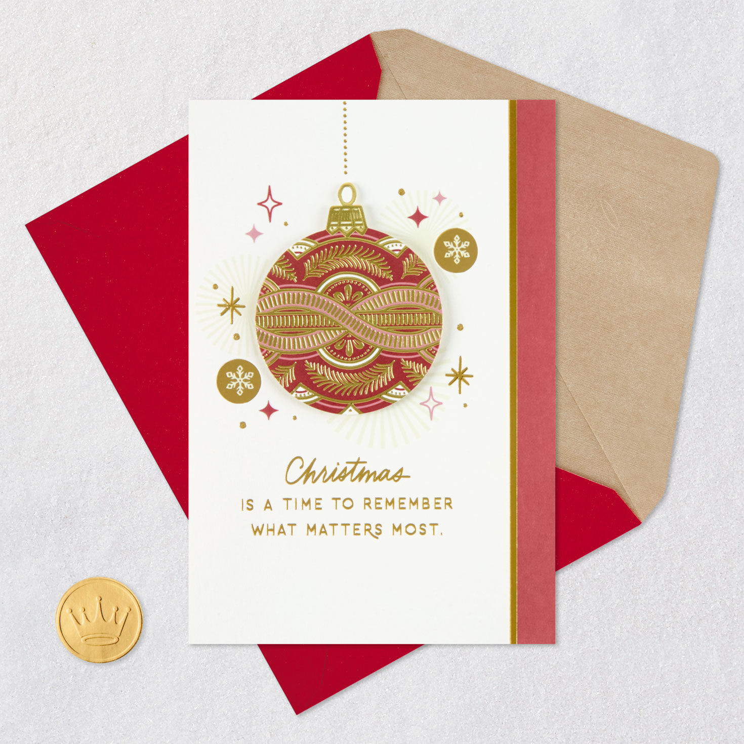 Ornate Red and Gold Ornament Christmas Card Card Front with Envelope and Gold Seal image number 7