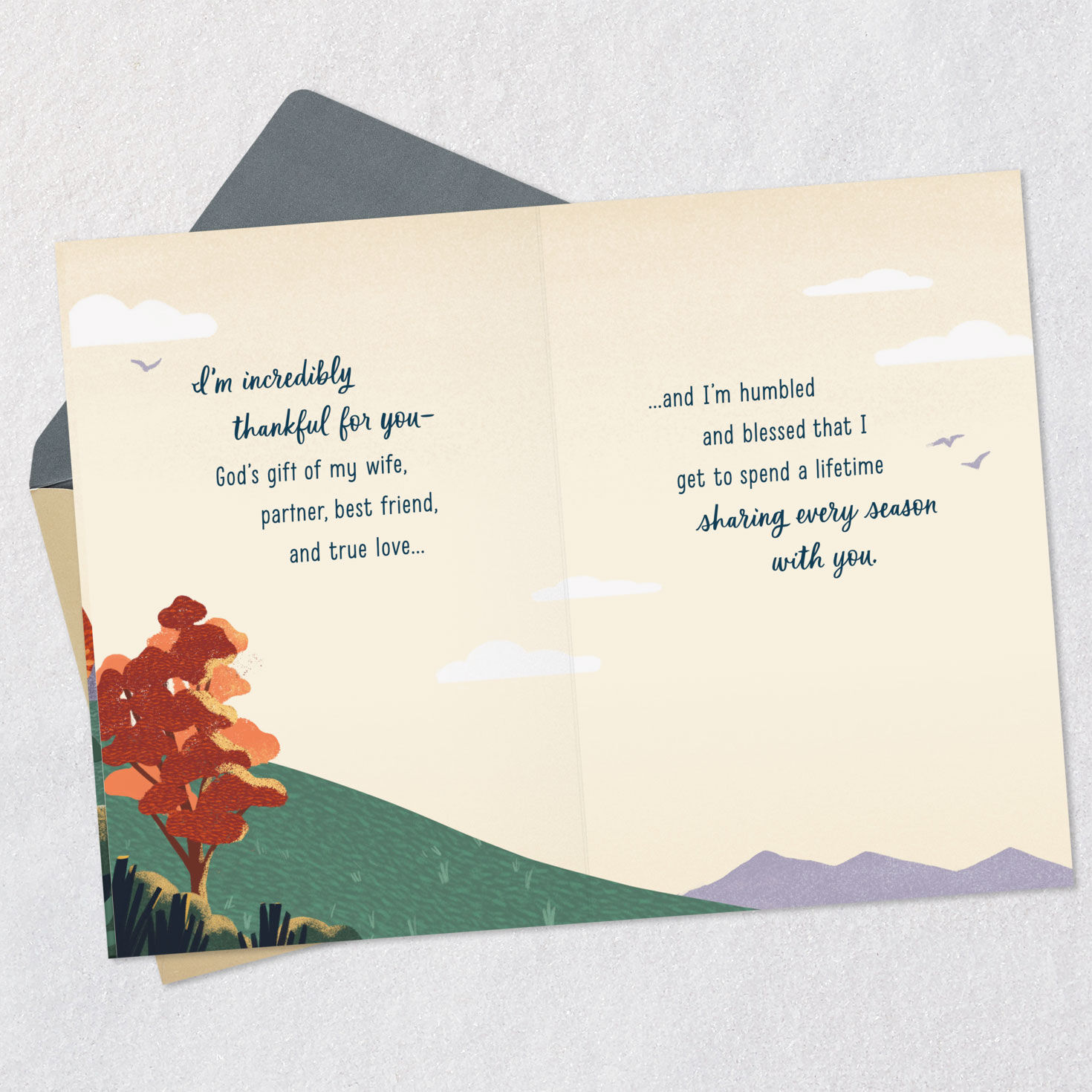 Autumn Lake Scene Religious Thanksgiving Card for Wife Open card with envelope image number 4