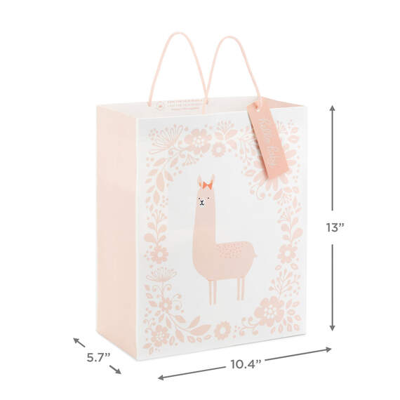 13" Pink Llama on White New Baby Large Gift Bag, , large image number 3