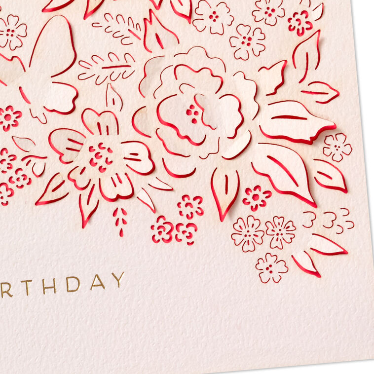 Pink Flowers and Butterfly Signature Birthday Card Card Front Detail image number 4