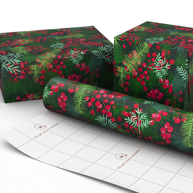 Pine and Berry Collage Jumbo Christmas Gift Wrap Wrapped pkg image number 2