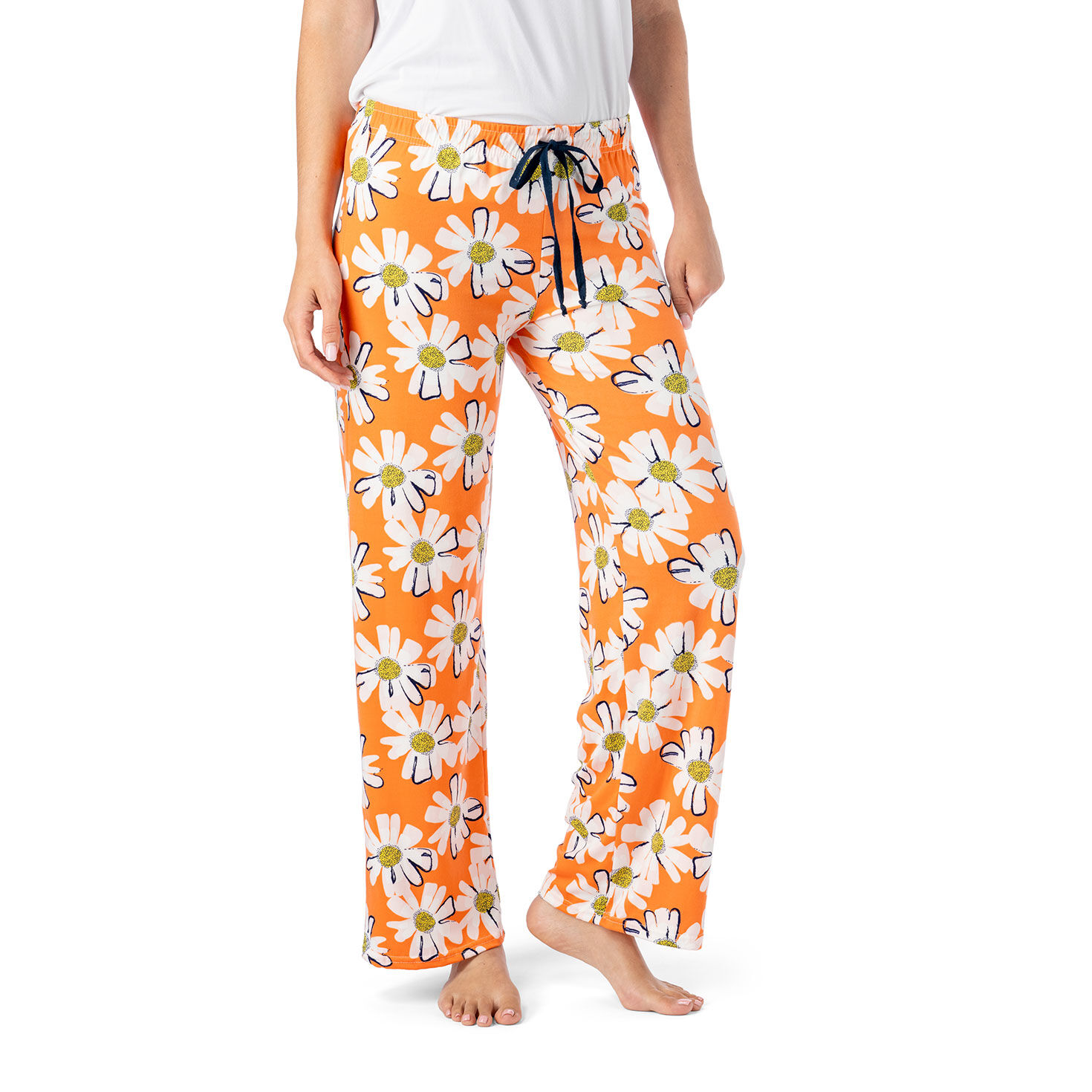 Women's Orange Lounge Pants With Daisy Pattern  image number 1