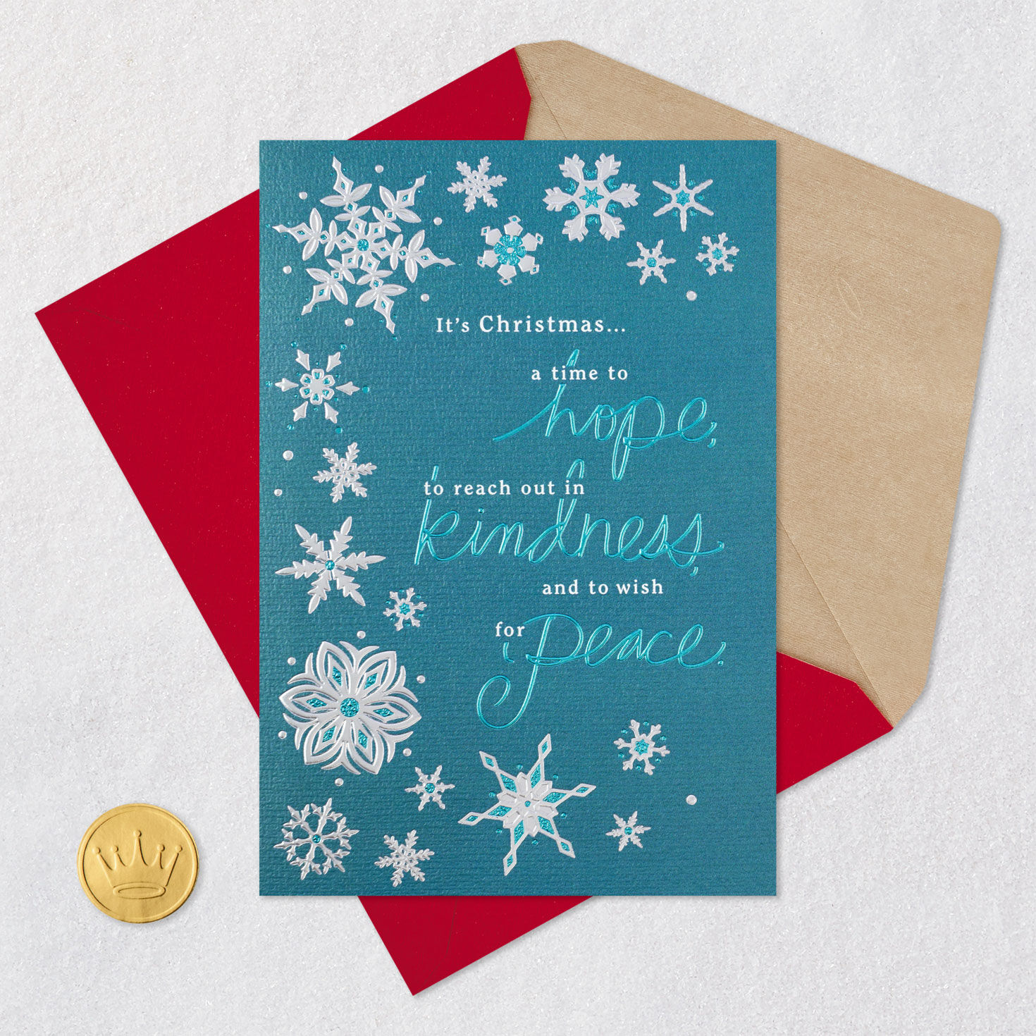 Blue and Silver Snowflakes Christmas Card Card with envelope and Seal image number 5