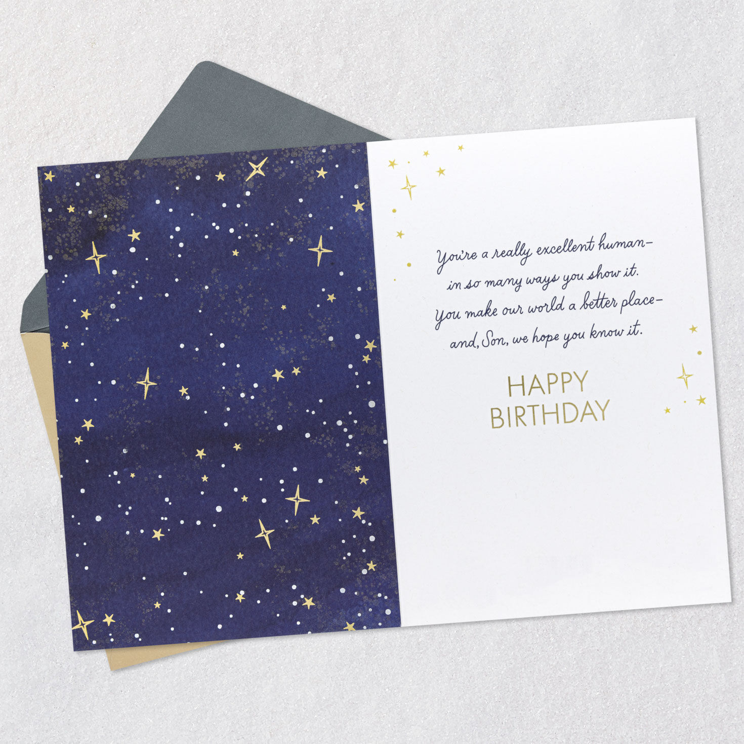 Starry Night Sky Parent Birthday Card for Son open card with envelope image number 3