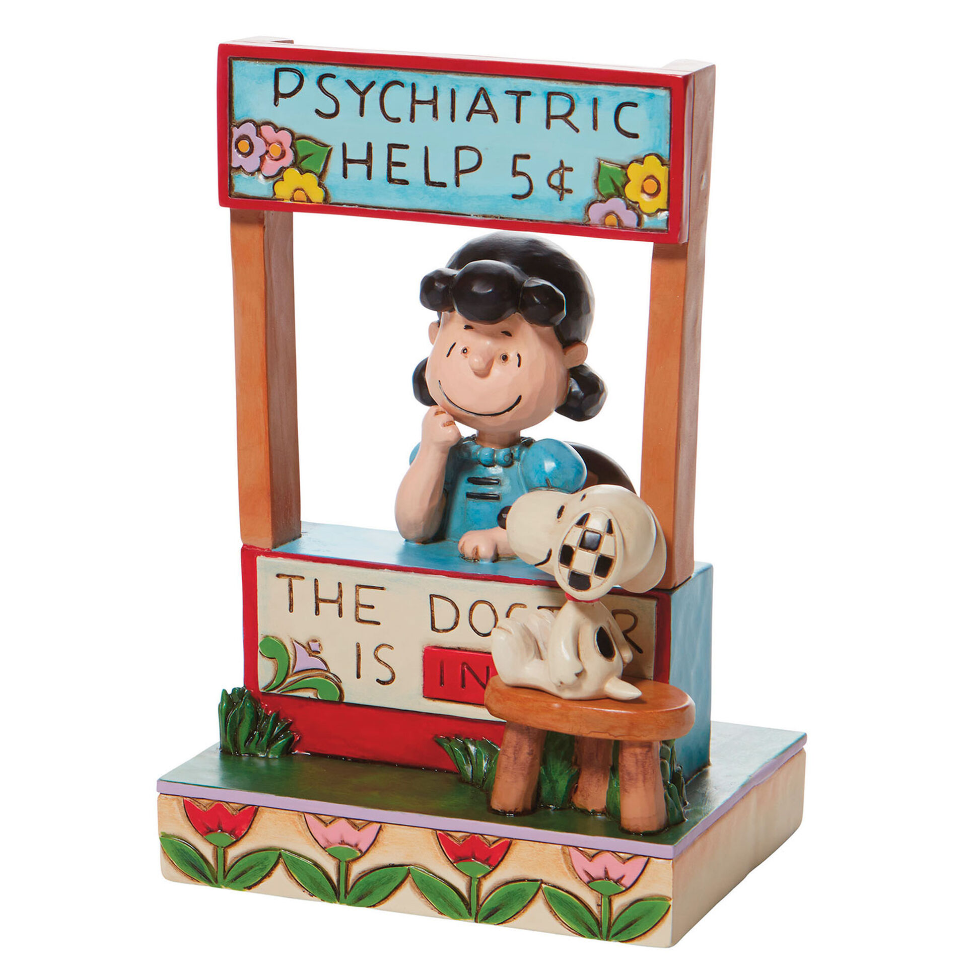 Jim Shore Peanuts Lucy Psychiatric Booth With Surprise Patient Figurine