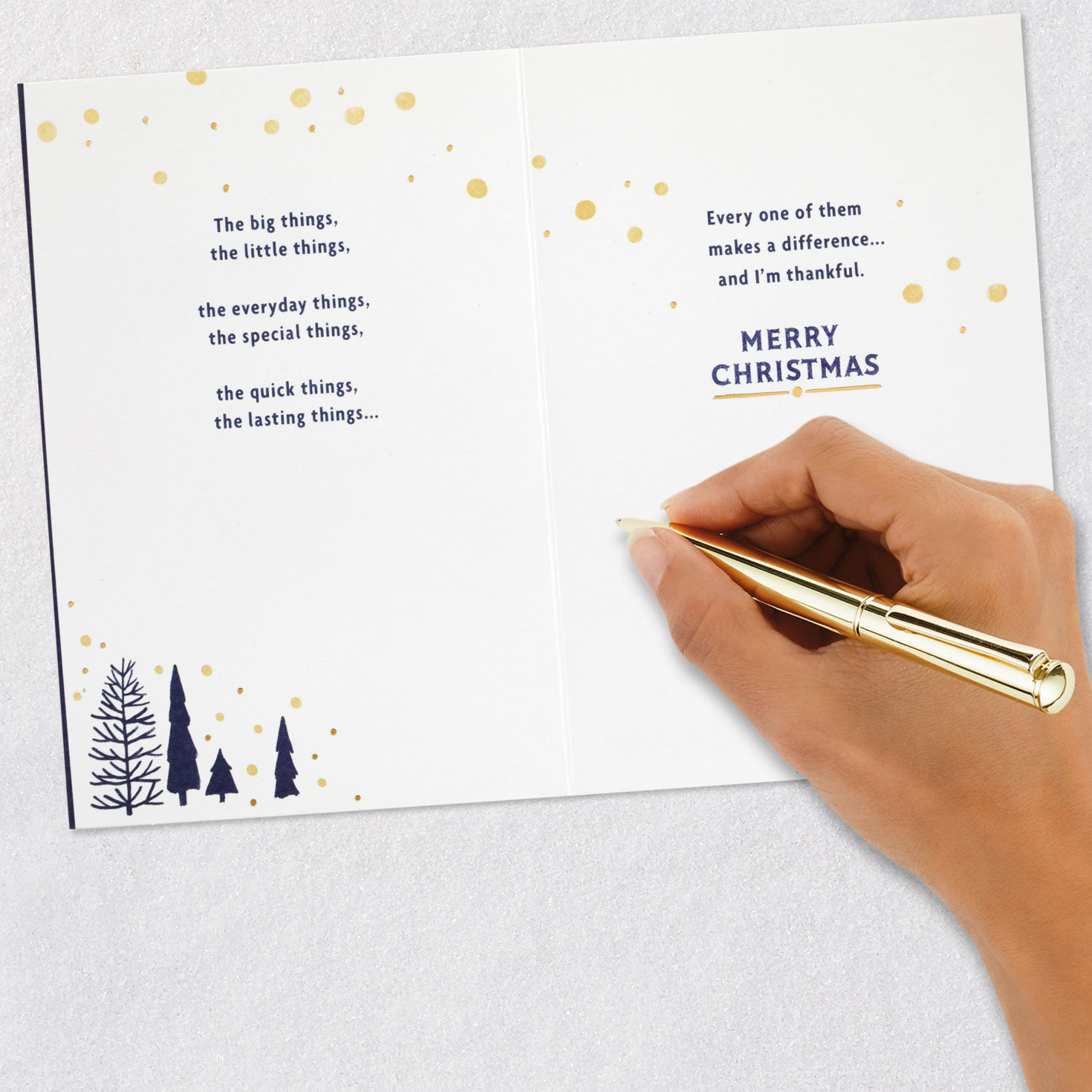 White Trees on Blue Christmas Card for Dad Signing card image number 7
