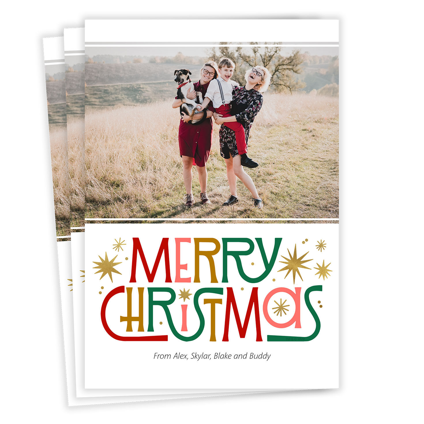 Retro-Style Merry Flat Christmas Photo Card