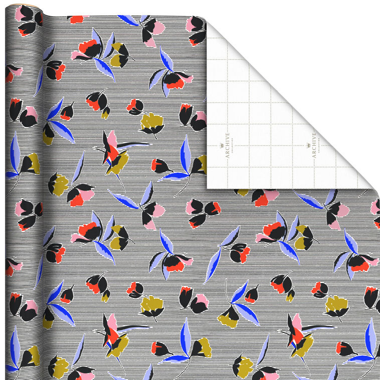 Bold Floral and Stripe Wrapping Paper Roll Wrap Square image number 1