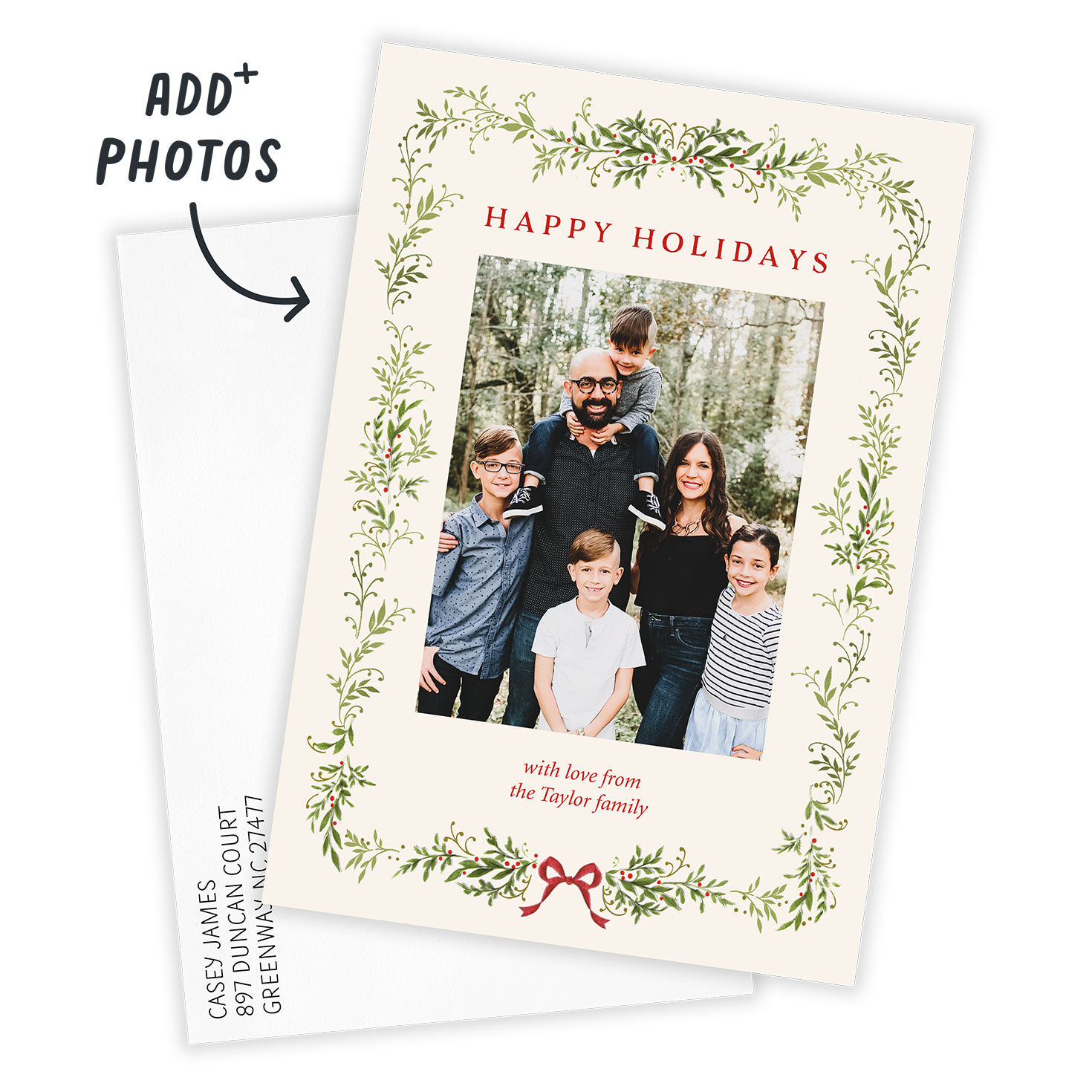 Garland Border Personalized Holiday Photo Card Card with Envelope indicating personalization image number 2