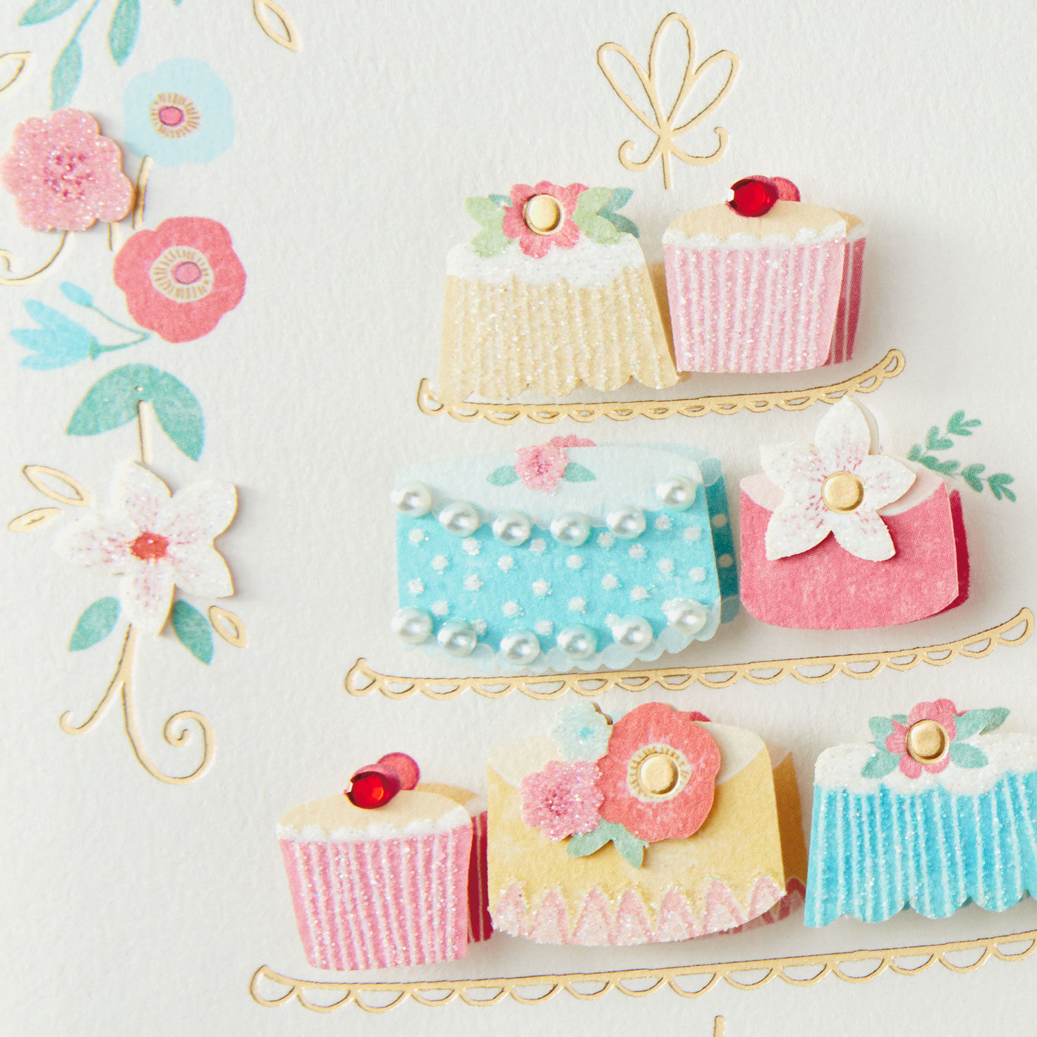 Cake Display and Flowers Birthday Card Card Front Detail image number 4