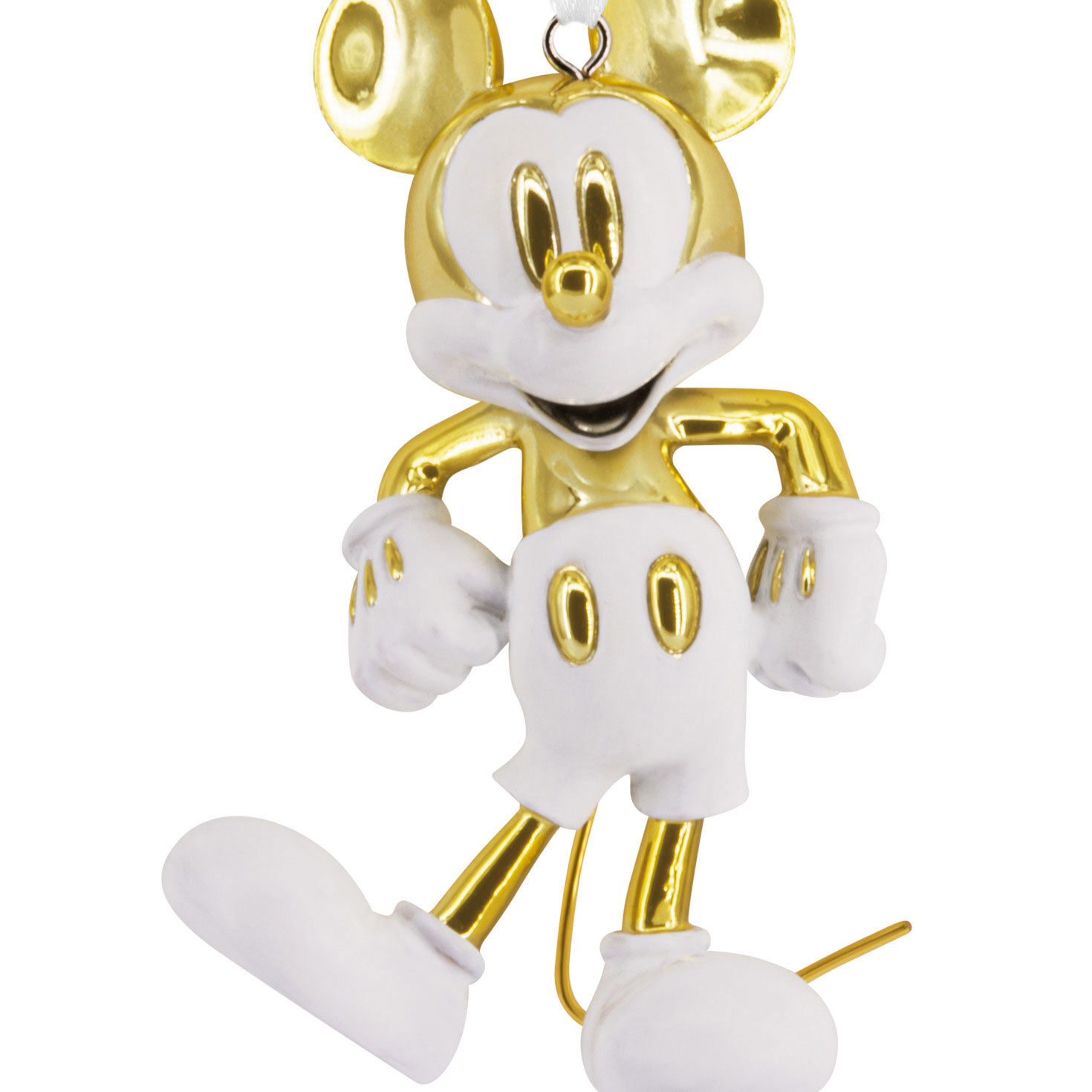 White Gold Mickey Mouse Christmas Ornament closeup view image number 5