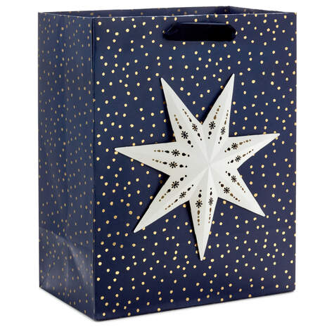 9.6" Star Attachment on Navy Medium Holiday Gift Bag, , large