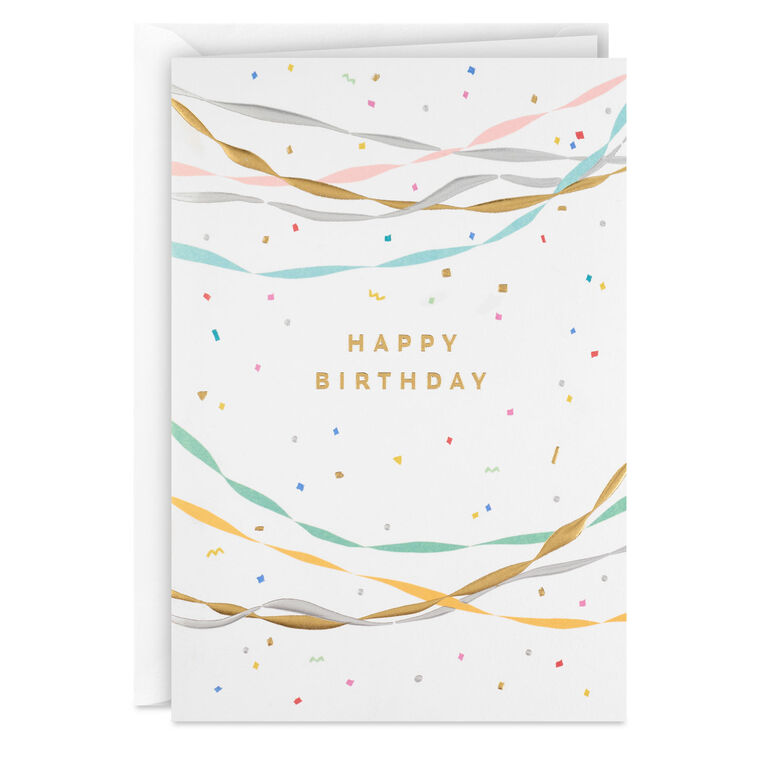 Party Streamers and Confetti Blank Birthday Card